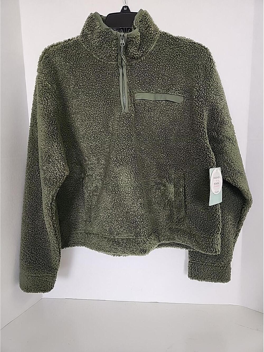 Women's Magellan Outdoors Sherpa Fleece Sweater Jacket Green Size S Pockets